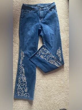 Y2K Embroidered Dark Blue Women’s Jeans